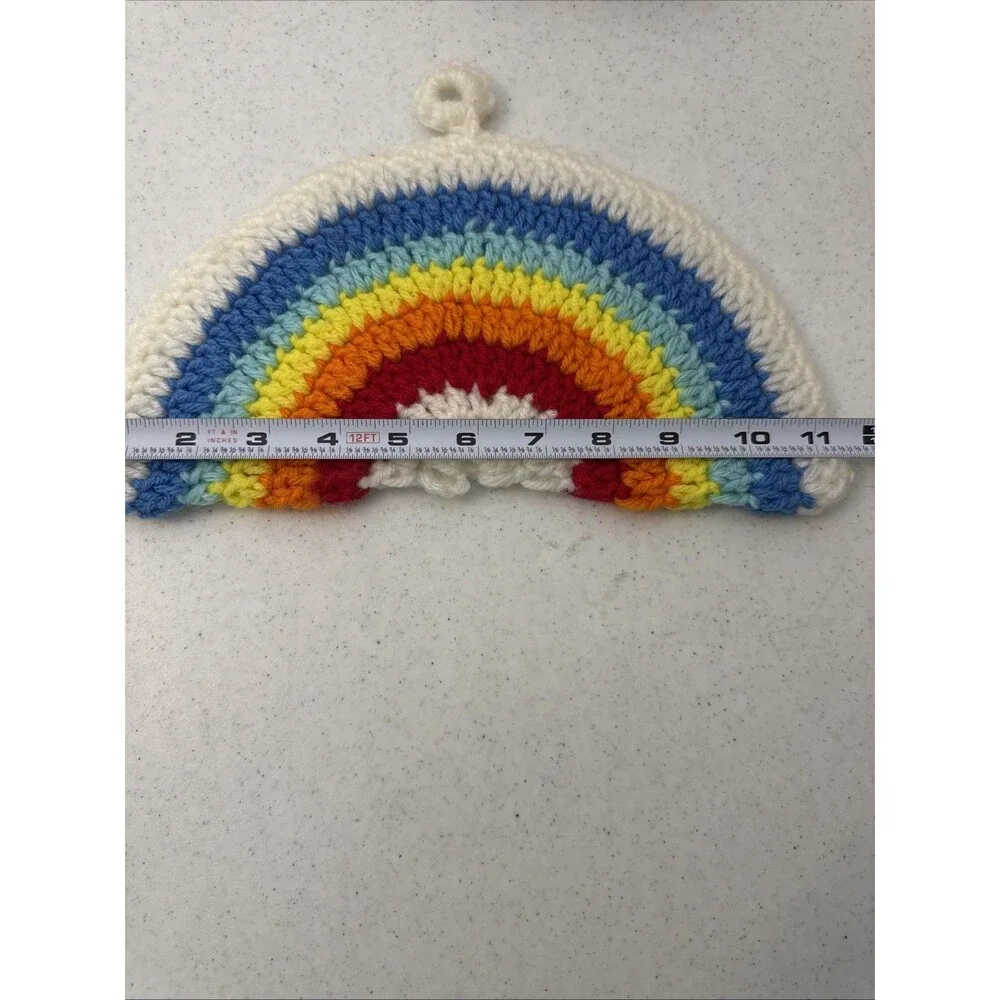 Vintage Rainbow Handmade Crochet Knit Pot Holders Trivets Hot Pads Kitchen Retro